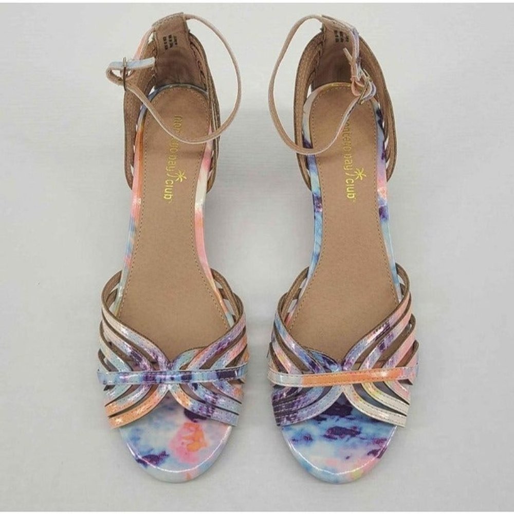 Montego Bay Club Tie Dye Strappy Womens Wedge Stacked 2" Heel Pastel San…